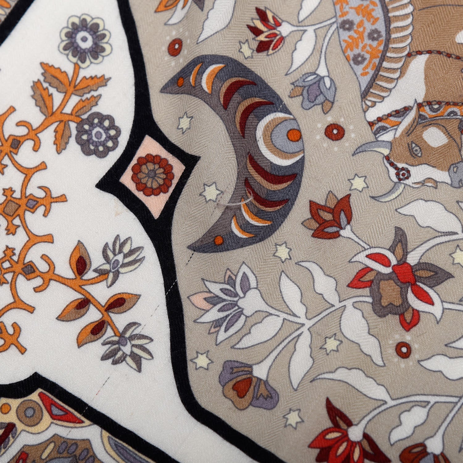 Hermes Cashmere Silk Aux Portes Du Palais Shawl 140 Black Beige Rouge 7 of 7