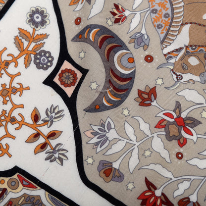 Hermes Cashmere Silk Aux Portes Du Palais Shawl 140 Black Beige Rouge 7 of 7