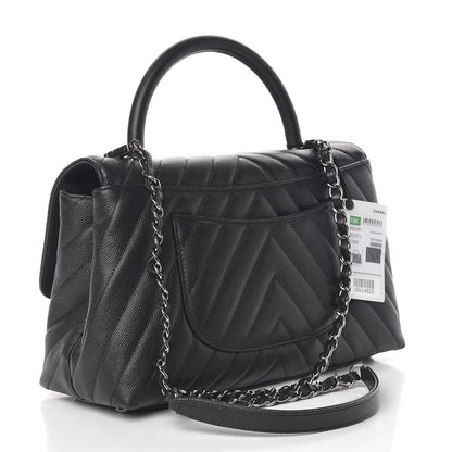 Chanel Caviar Chevron Quilted Small Coco Handle Flap Black 3 of 11