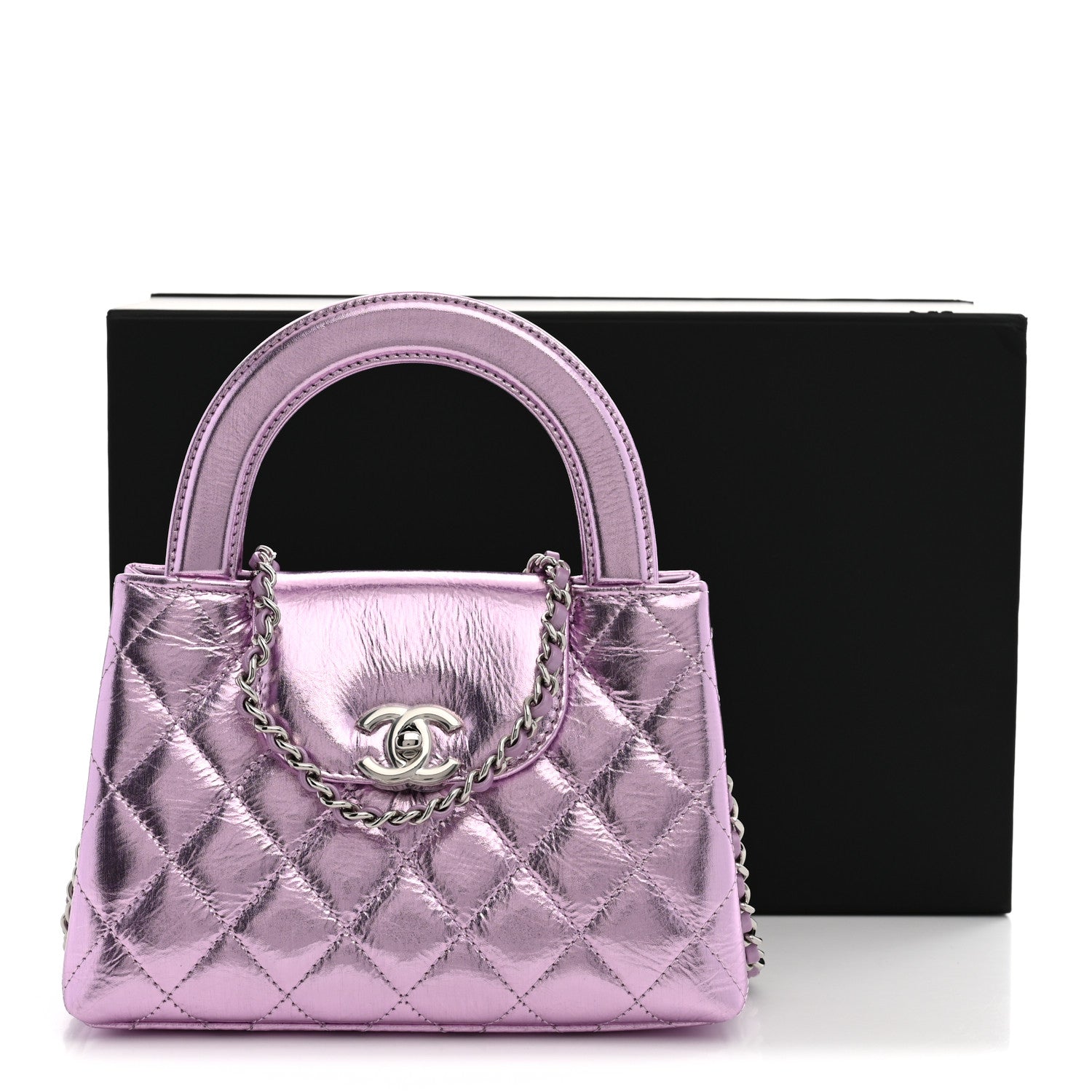 Chanel Metallic Aged Calfskin Quilted Nano Kelly Shopper Pink 11 of 11