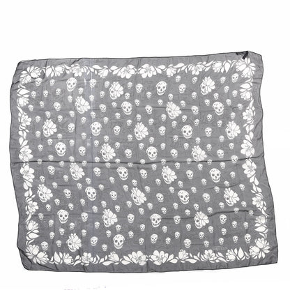 Alexander McQueen Silk Chiffon Tulip Skull Scarf Black Ivory 1 of 3
