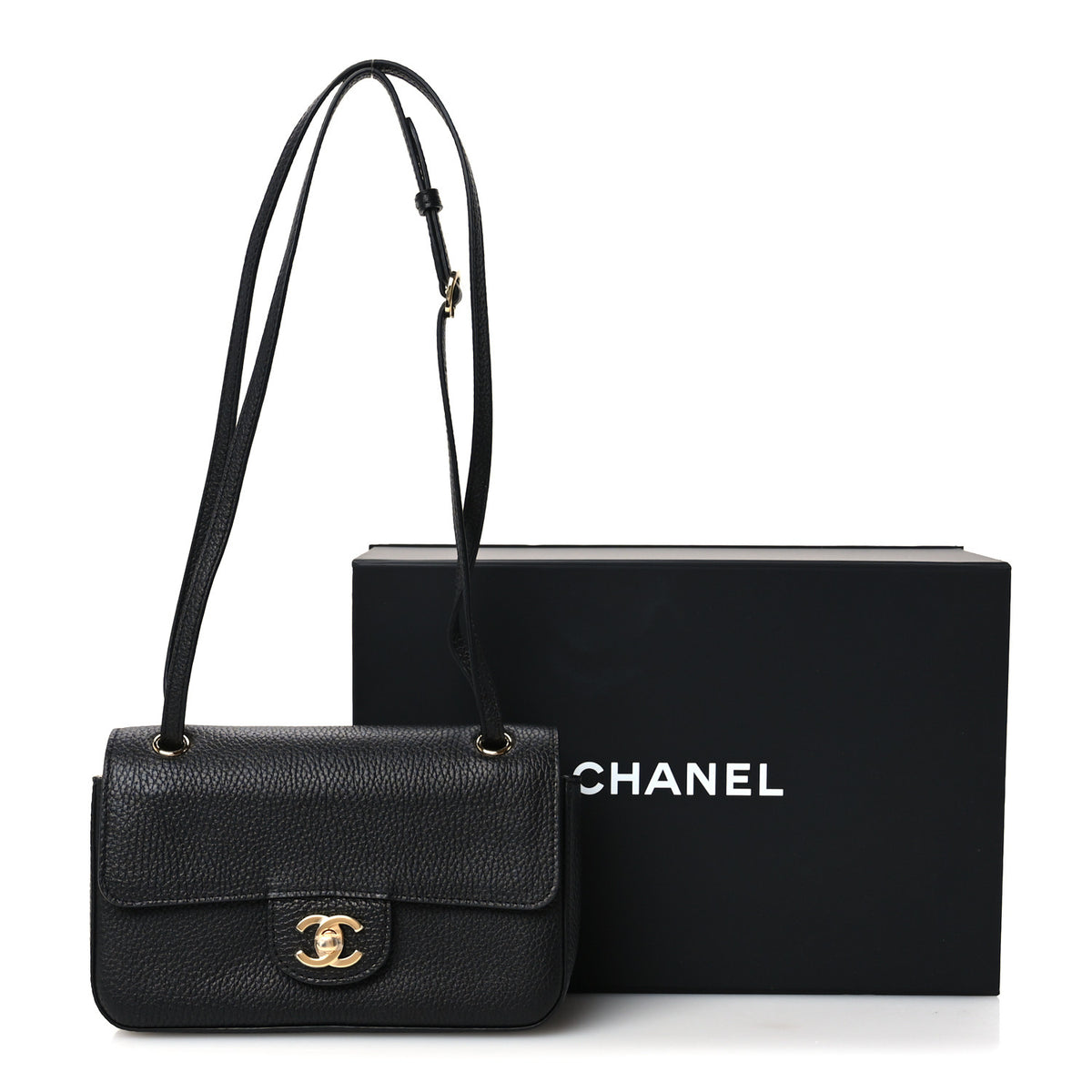 Grained Calfskin Mini Souplissimo Maxi Flap Black