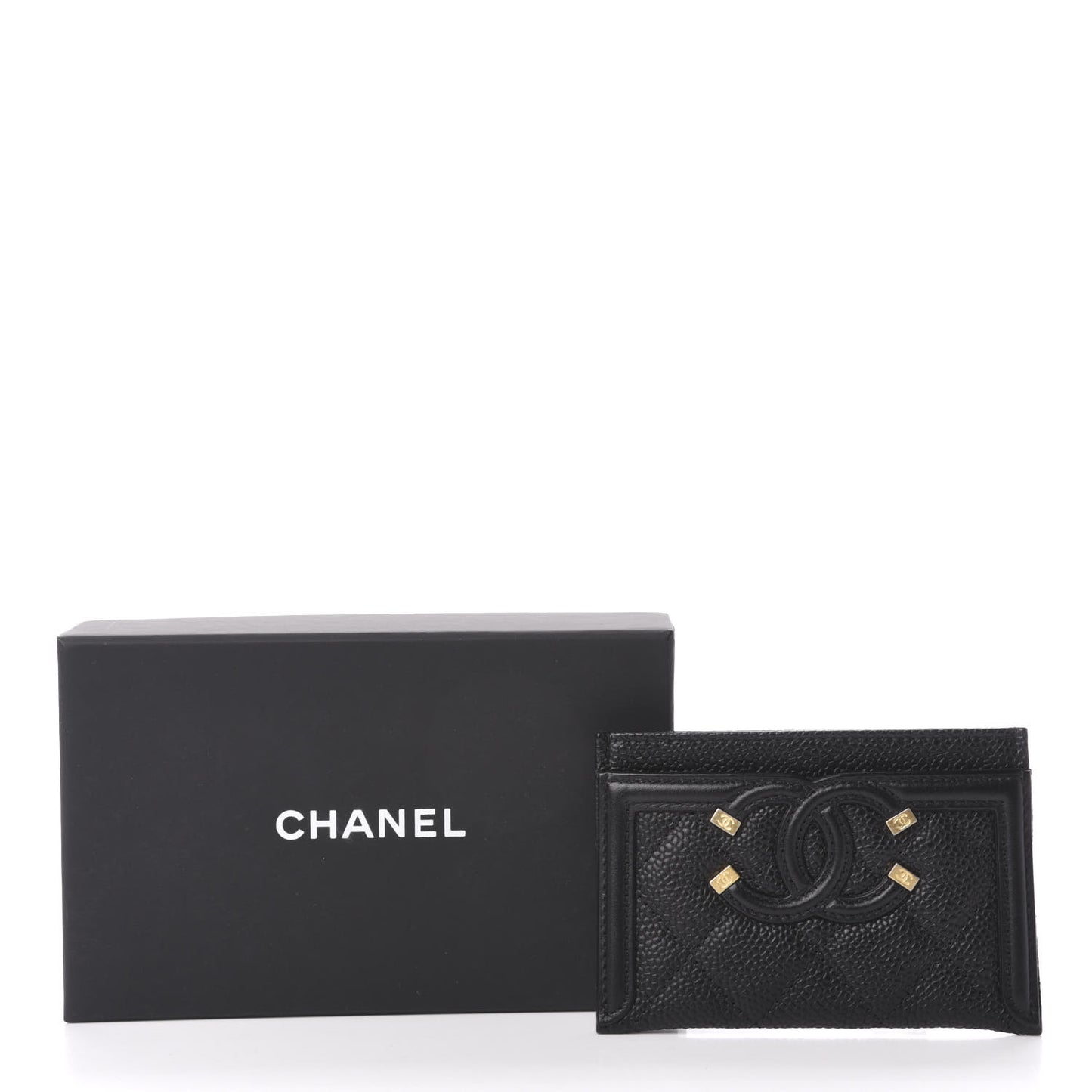 Caviar Quilted Filigree Card Holder Black