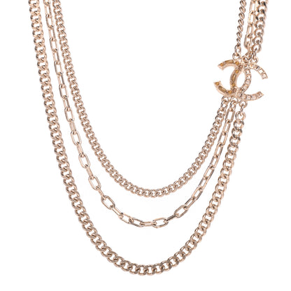 Chanel Baguette Crystal Gripoix Poured Glass CC Multi Strand Chain Necklace Light Gold 1 of 6