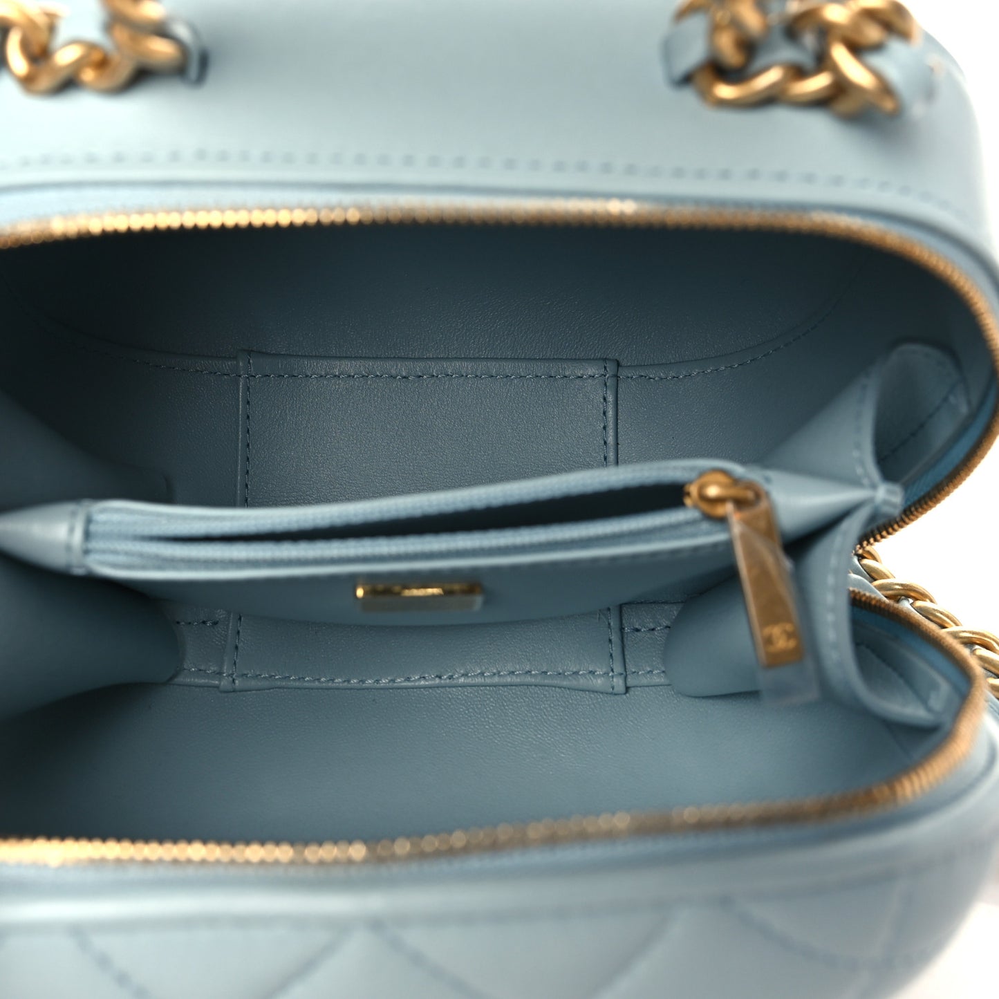 Lambskin Quilted Small CC Bubble Vanity Case Light Blue
