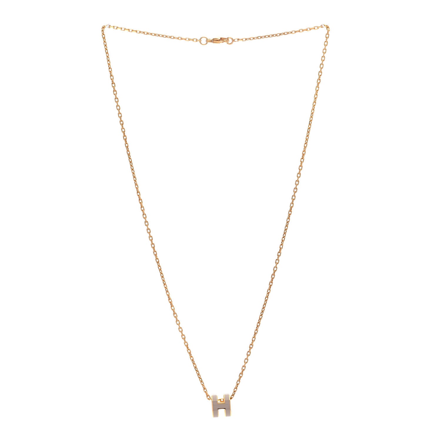 Hermes Lacquered Gold Mini Pop H Pendant Necklace Marron Glace 3 of 9