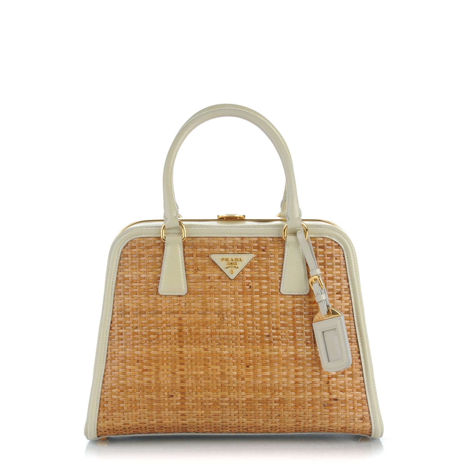Prada Wicker Saffiano Pyramid Bag Naturale Talco 1 of 9