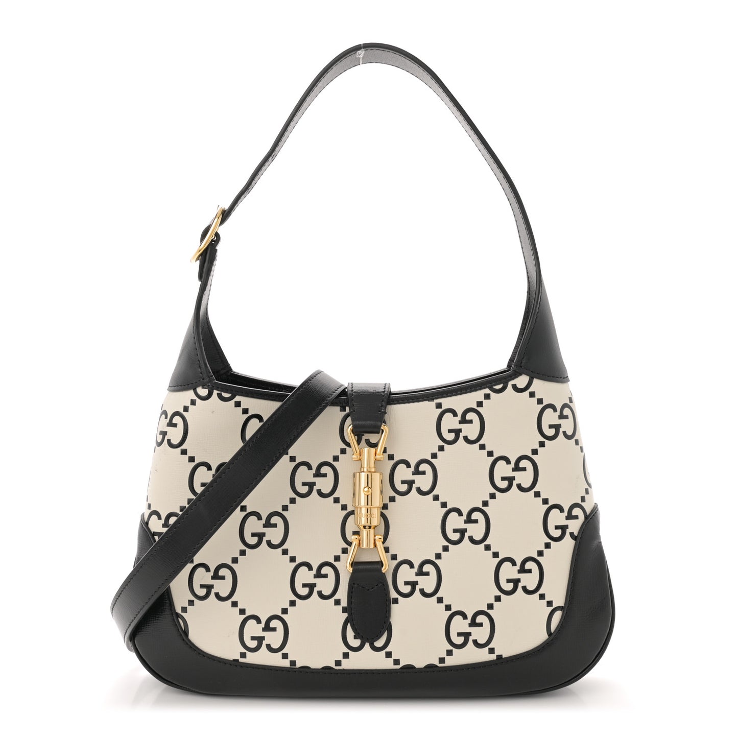 Azalea Calfskin GG Monogram Bi-Color Debossed Small Jackie 1961 Hobo Mystic White Black
