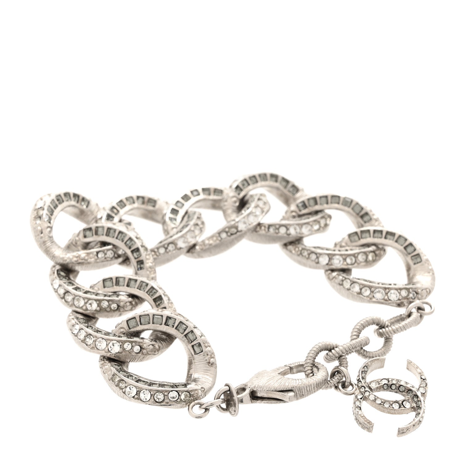 Chanel Baguette Crystal Quilted CC Chain Bracelet Silver 3 of 5