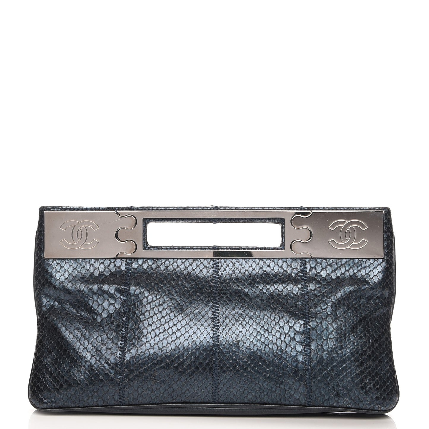 Metallic Python Clutch Dark Blue