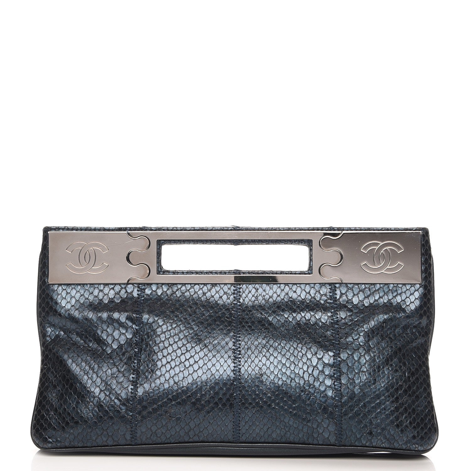 Chanel Metallic Python Clutch Dark Blue 1 of 9