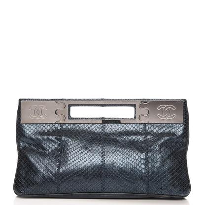 Chanel Metallic Python Clutch Dark Blue 1 of 9