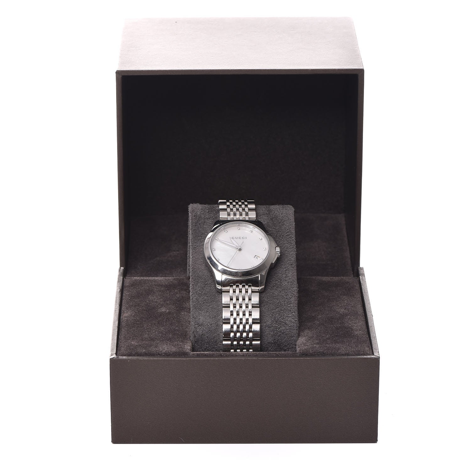 Gucci Stainless Steel Diamond Mother of Pearl 27mm G-Timeless Quartz Watch 8 of 8