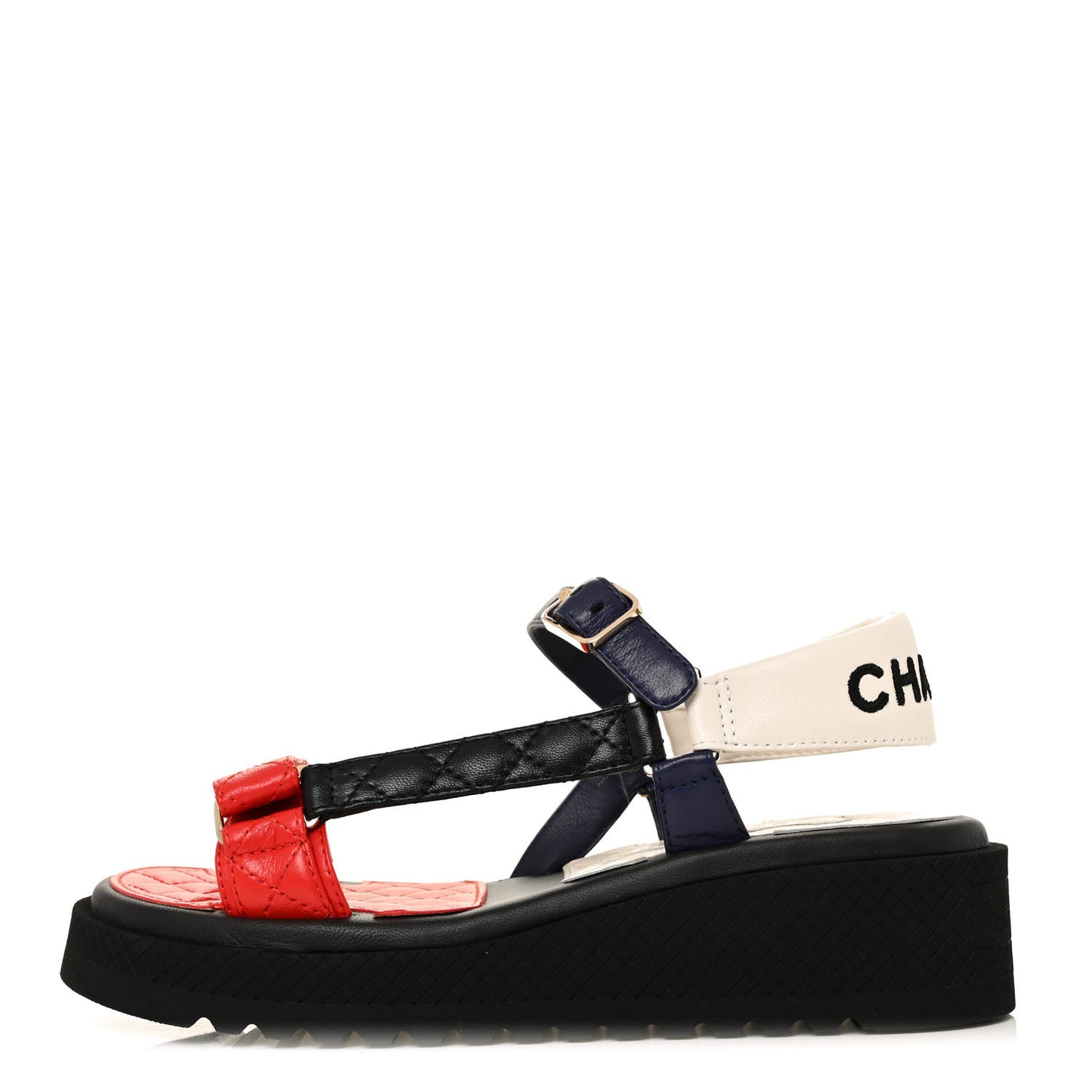 Lambskin Logo Platform Sandals 37 Red Black Ivory Navy Blue