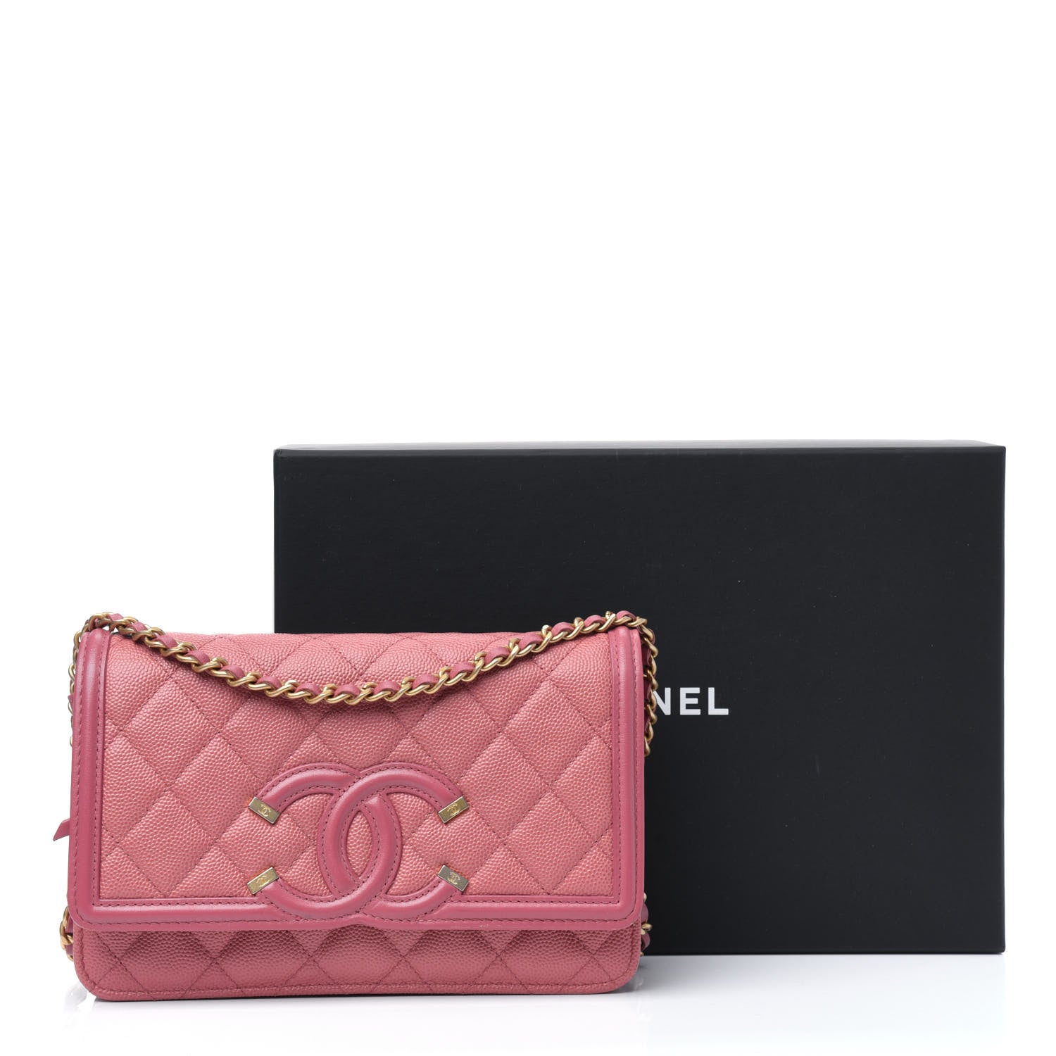 Chanel Caviar Quilted CC Filigree Wallet On Chain WOC Pink 18 of 18