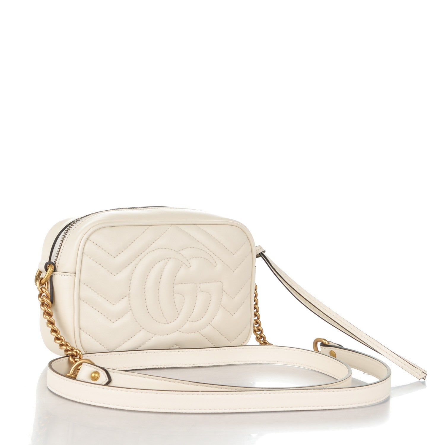 Gucci Calfskin Matelasse Mini GG Marmont Chain Shoulder Bag White 3 of 7