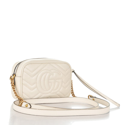 Gucci Calfskin Matelasse Mini GG Marmont Chain Shoulder Bag White 3 of 7