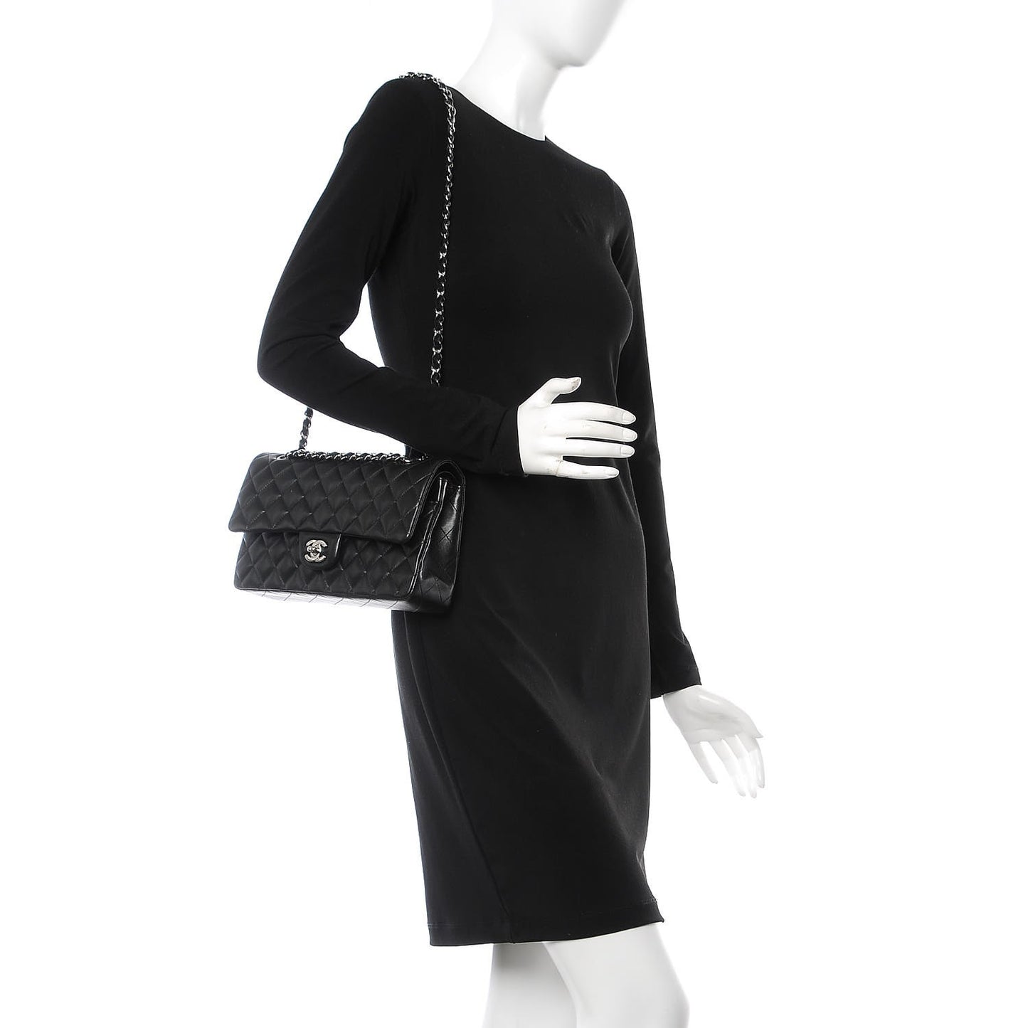 Lambskin Quilted Medium Double Flap Black