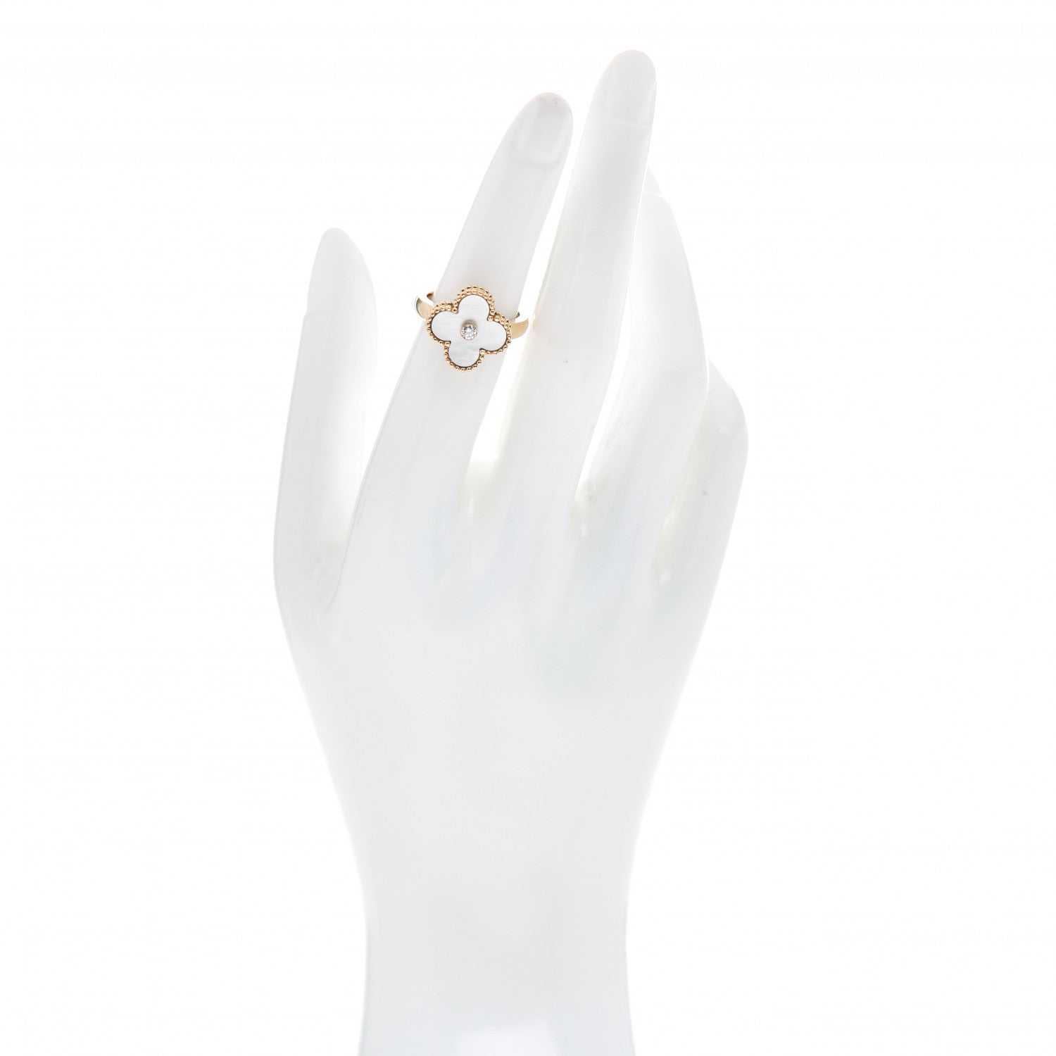 Van Cleef & Arpels 18K Yellow Gold Diamond Mother of Pearl Vintage Alhambra Ring 49 5 2 of 6