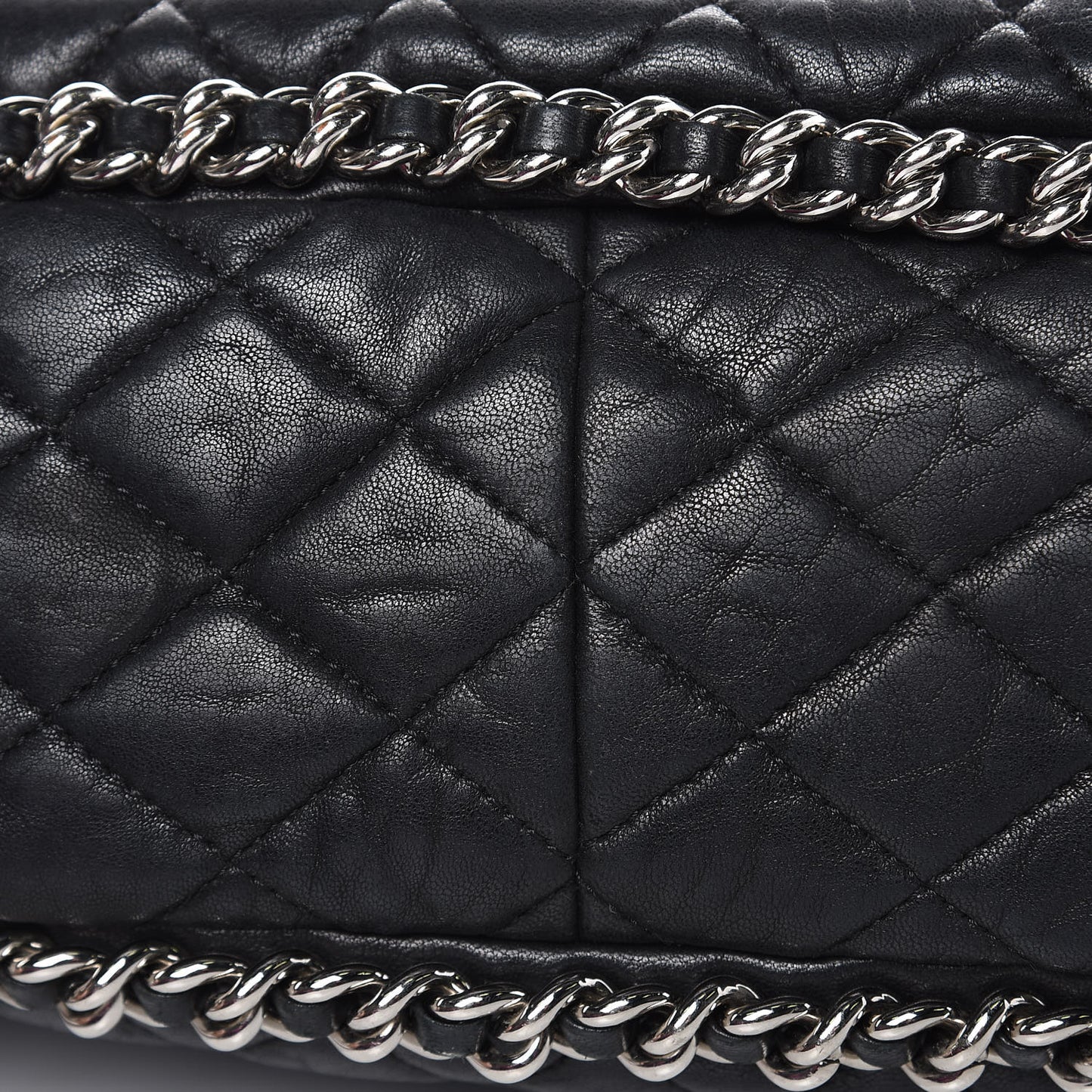 Washed Lambskin Quilted Maxi Chain Around Flap Black