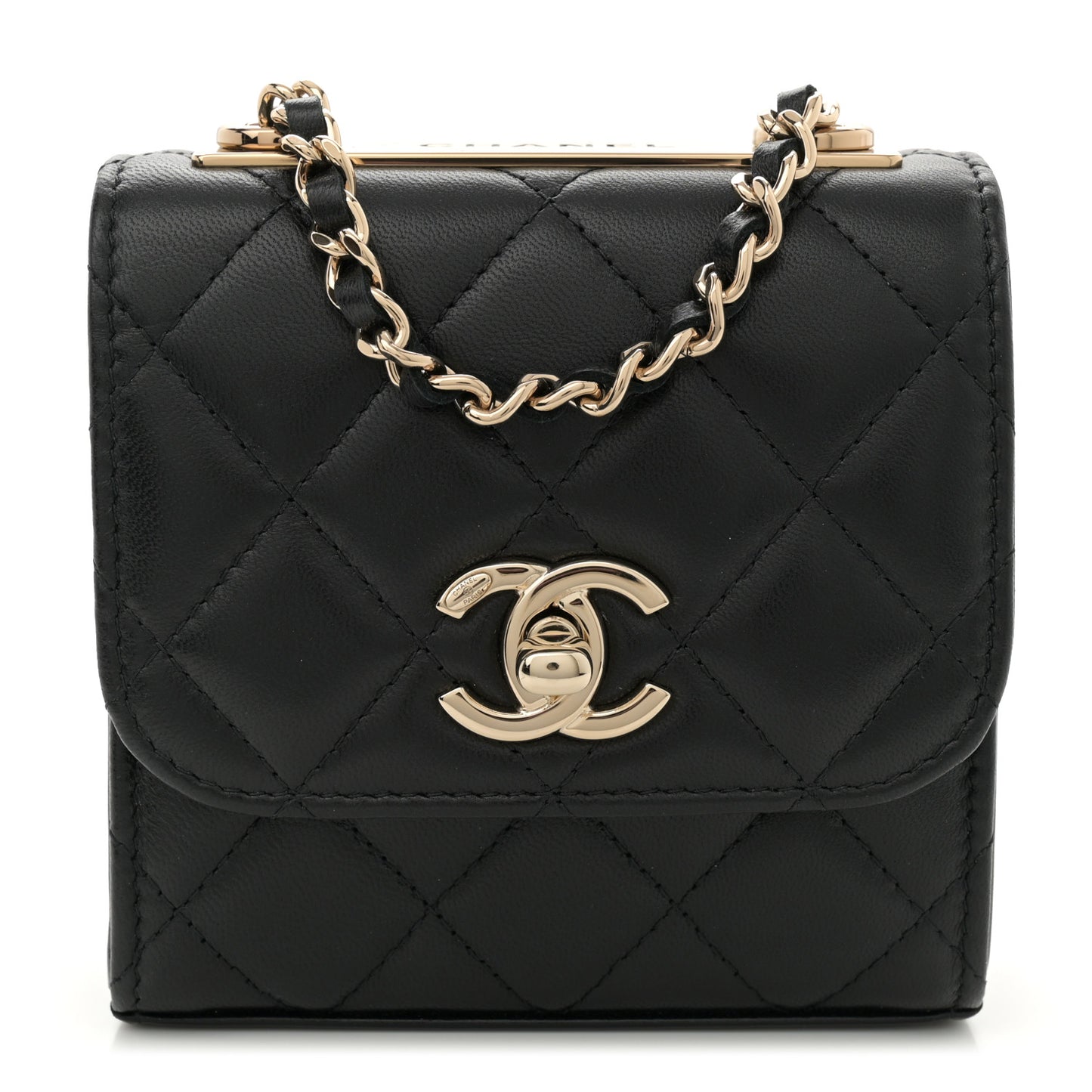 Lambskin Quilted Mini Trendy CC Chain Wallet Black