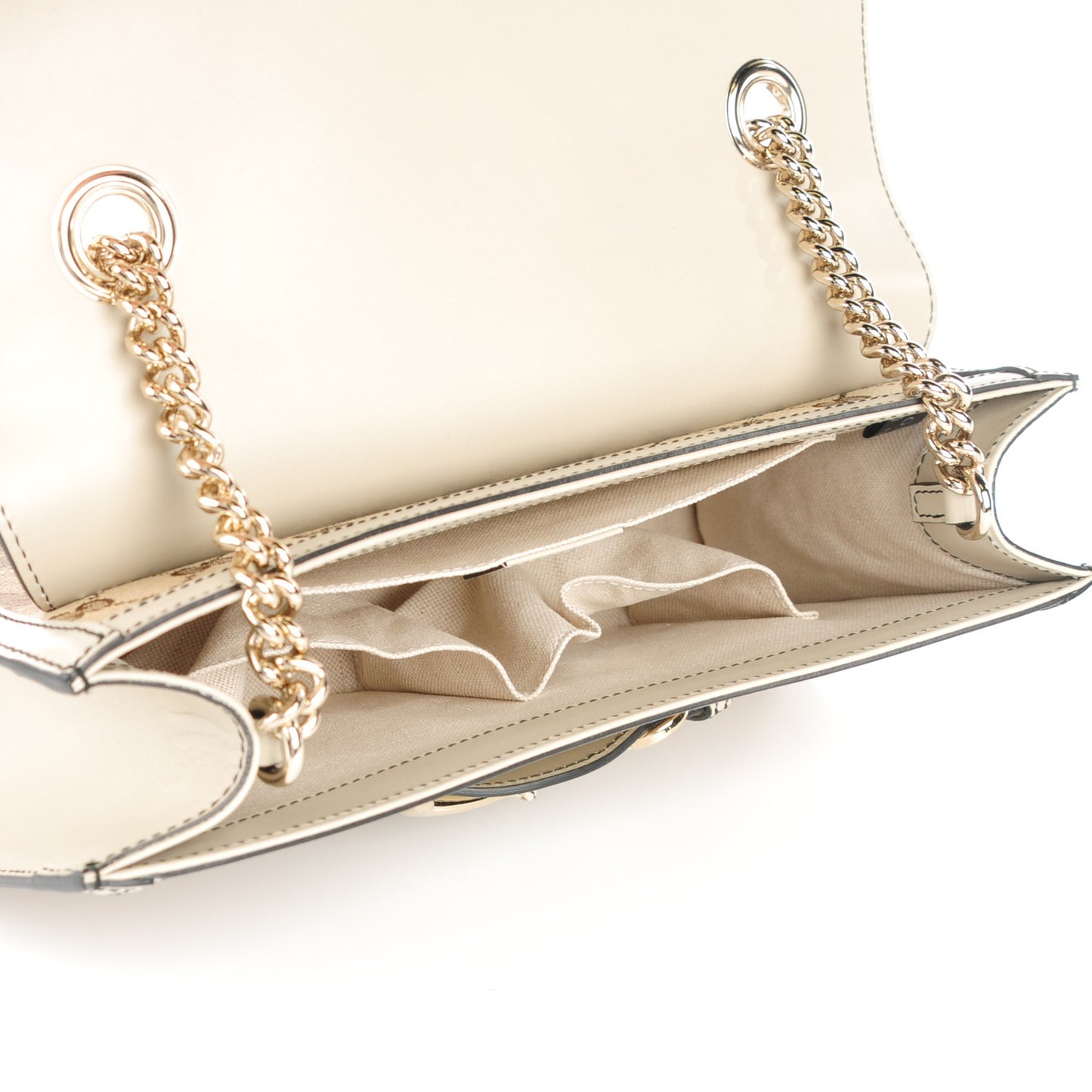 Monogram Margaux Calfskin Medium Emily Chain Shoulder Bag Beige Ebony Mystic White