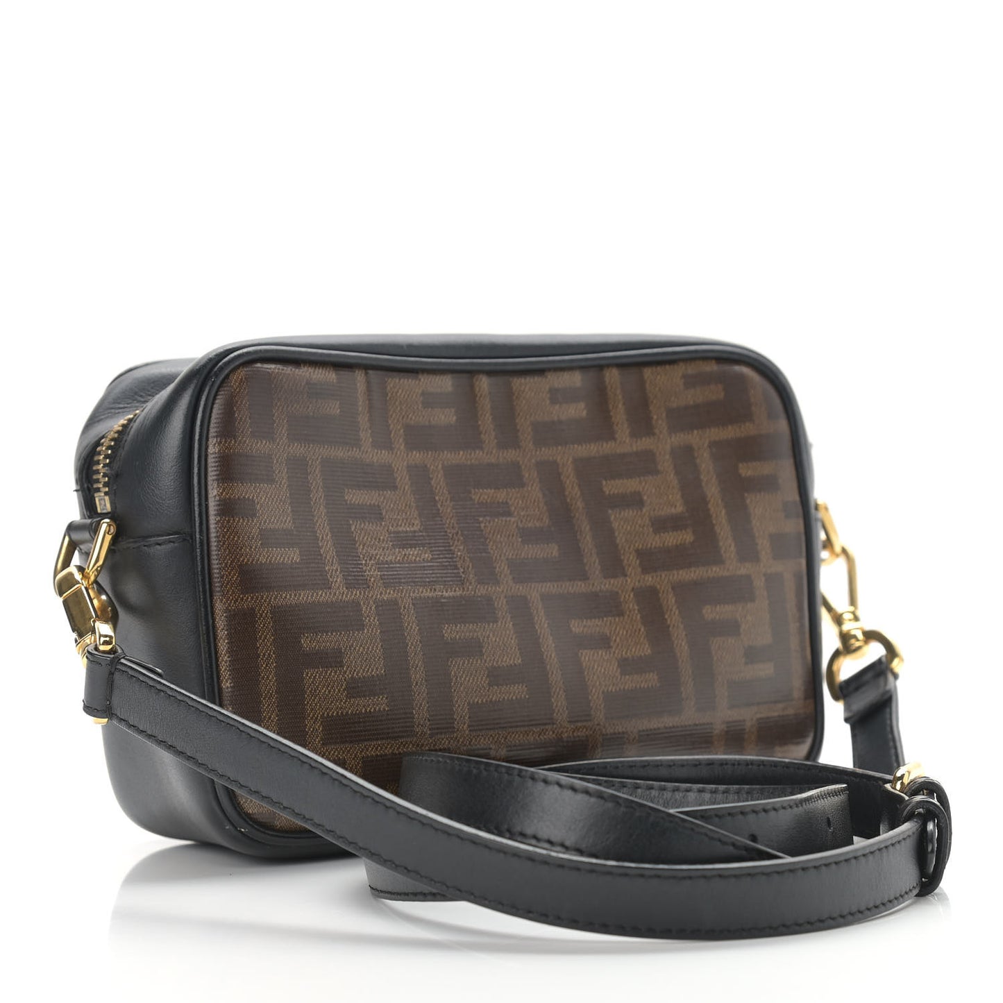 Glazed Fabric Vitello Century FF 1974 Stamp Patch Mini Camera Case Mogano Panna Black