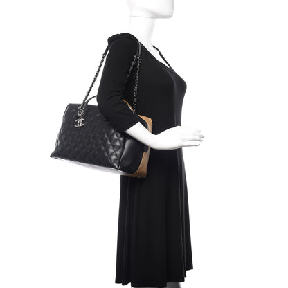 Chanel Calfskin Quilted Bi-Color Feather Weight Bowling Bag Black Beige 2 of 10