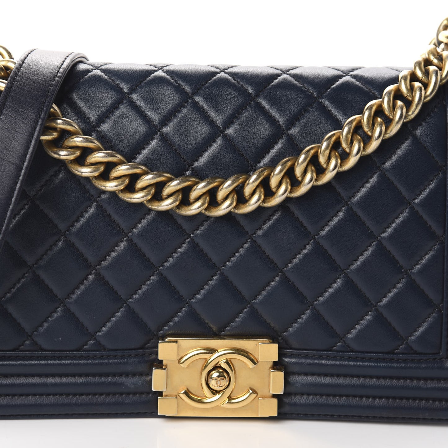 Lambskin Quilted Medium Boy Flap Dark Navy