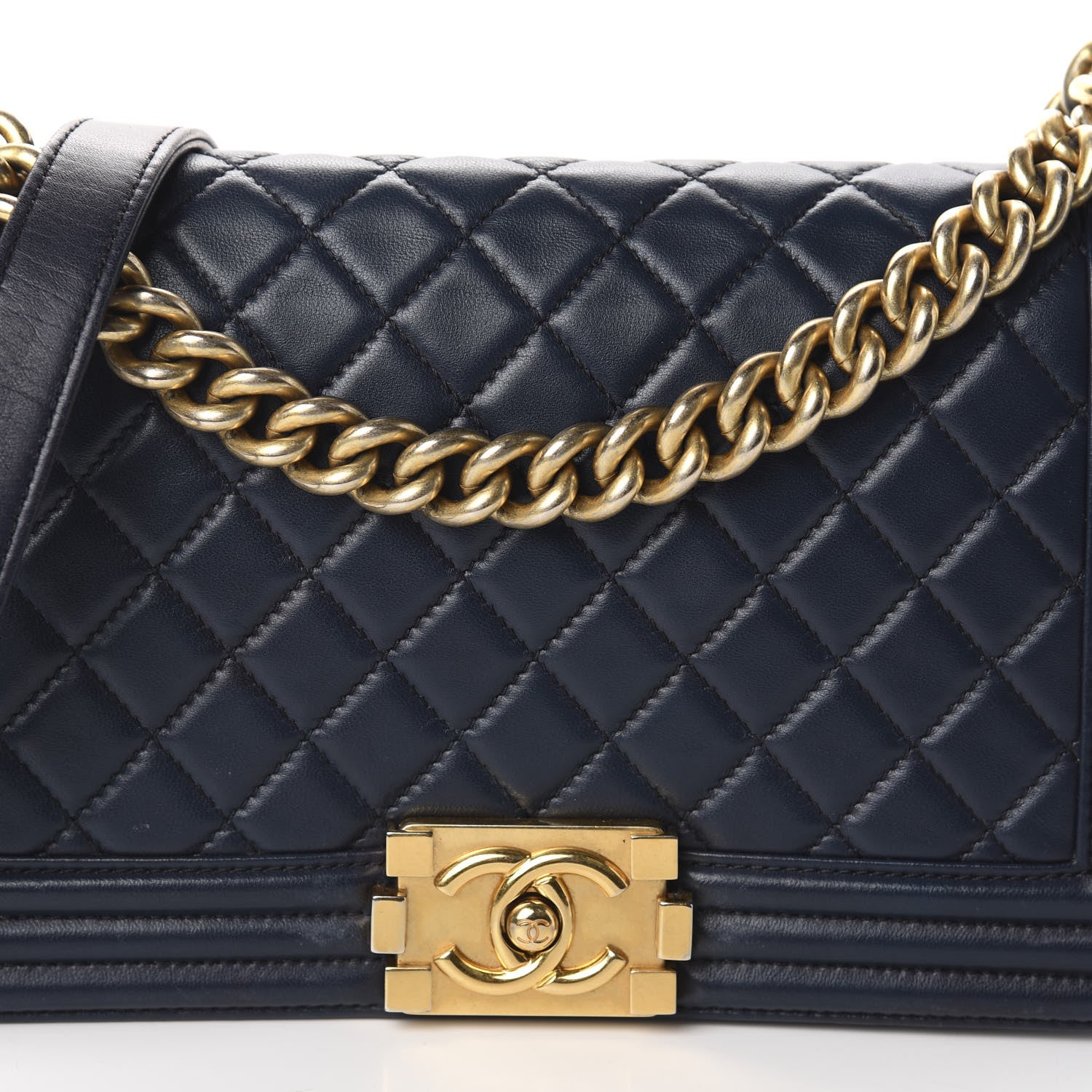 Chanel Lambskin Quilted Medium Boy Flap Dark Navy 13 of 14