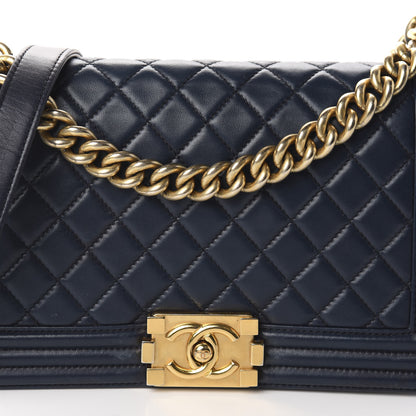 Chanel Lambskin Quilted Medium Boy Flap Dark Navy 13 of 14