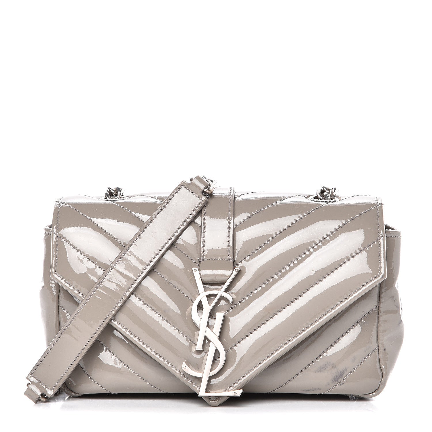 Saint Laurent Patent Chevron Classic Monogram Baby Chain Bag 1 of 14