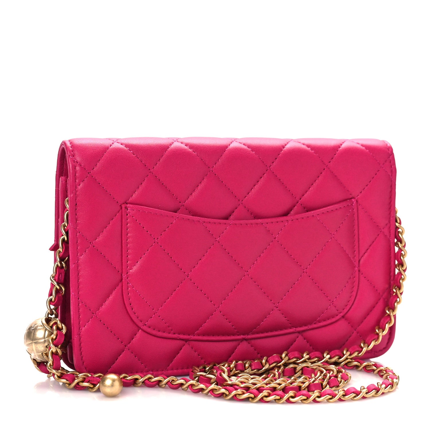 Chanel Lambskin Quilted CC Pearl Crush Wallet on Chain WOC Dark Pink 3 of 11