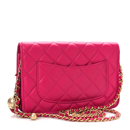 Chanel Lambskin Quilted CC Pearl Crush Wallet on Chain WOC Dark Pink 3 of 11