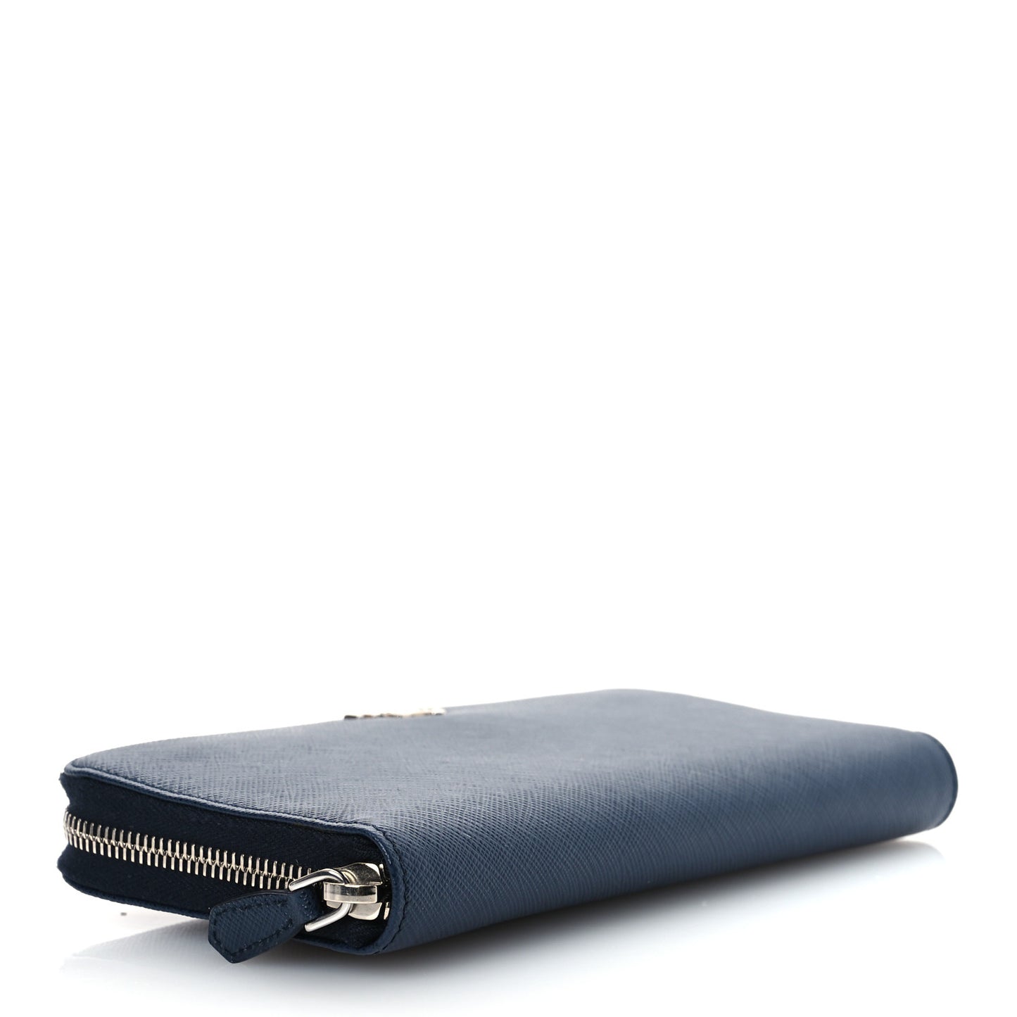 Saffiano Metal Zip Around Wallet Navy Blue