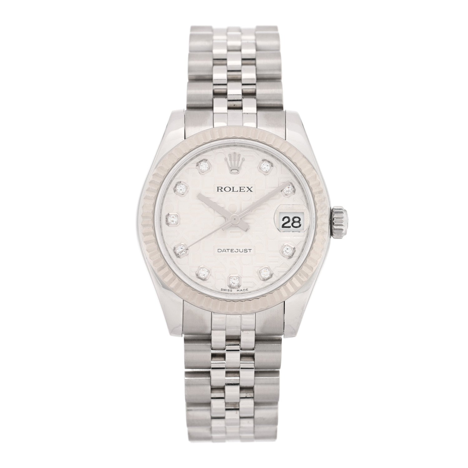 Rolex Stainless Steel 18K White Gold Diamond 31mm Oyster Perpetual Datejust Watch Silver Jubilee 178274 1 of 5