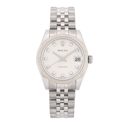 Rolex Stainless Steel 18K White Gold Diamond 31mm Oyster Perpetual Datejust Watch Silver Jubilee 178274 1 of 5