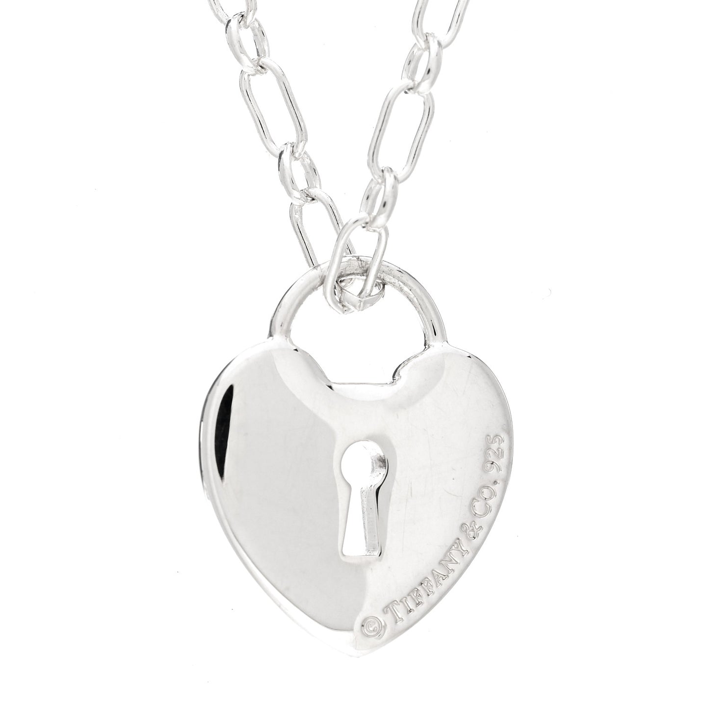 Sterling Silver Heart Lock Pendant Link Necklace
