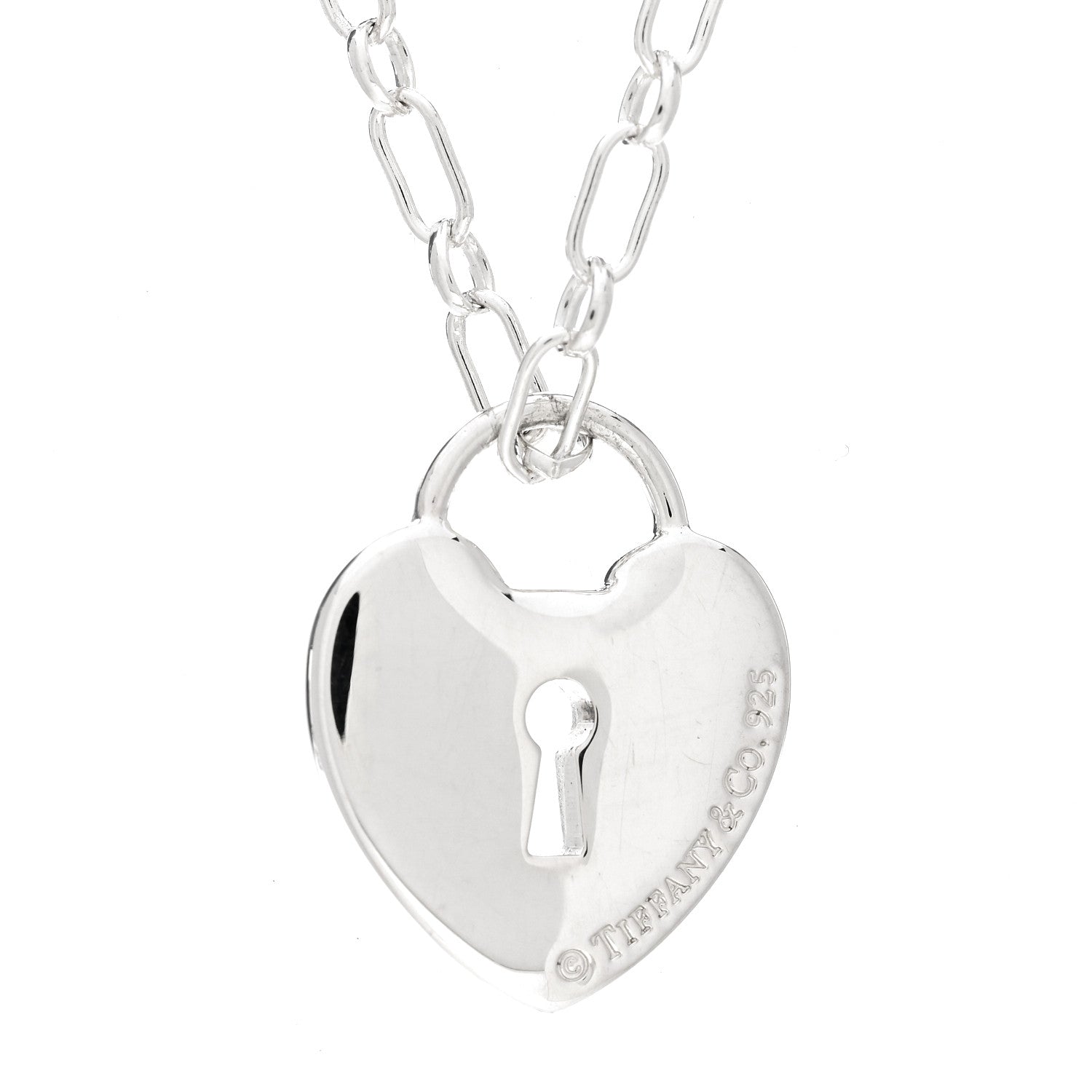 Tiffany Sterling Silver Heart Lock Pendant Link Necklace 6 of 7