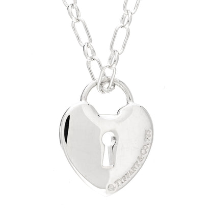 Tiffany Sterling Silver Heart Lock Pendant Link Necklace 6 of 7