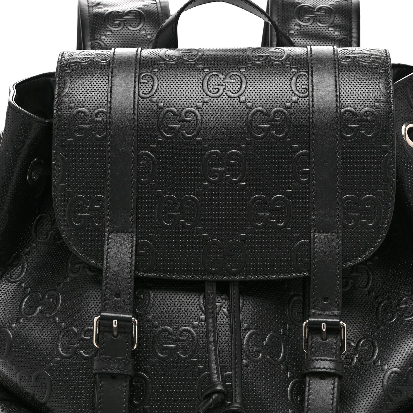 Calfskin GG Tennis Embossed Double Buckle Backpack Black