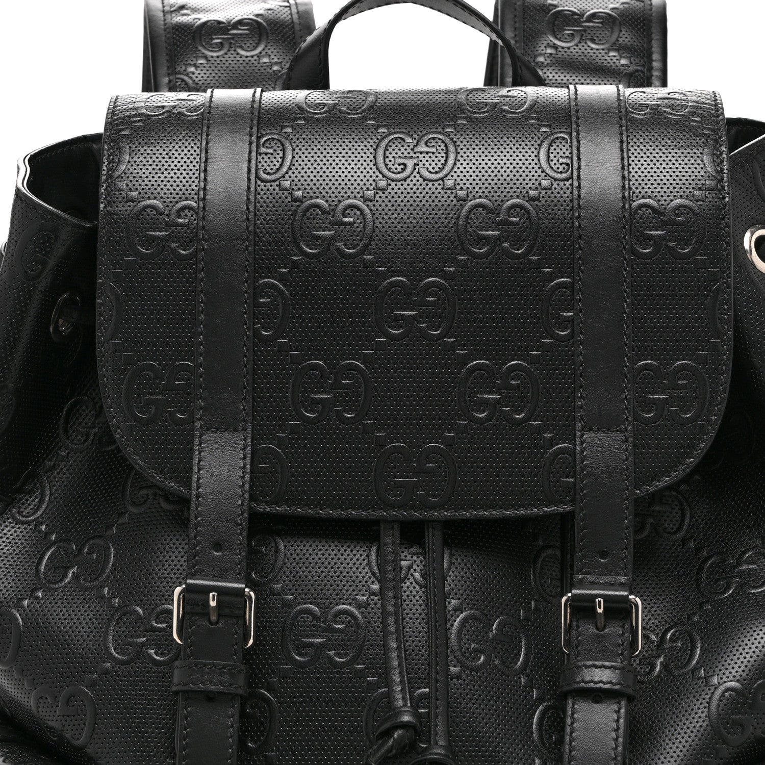 Gucci Calfskin GG Tennis Embossed Double Buckle Backpack Black 9 of 11