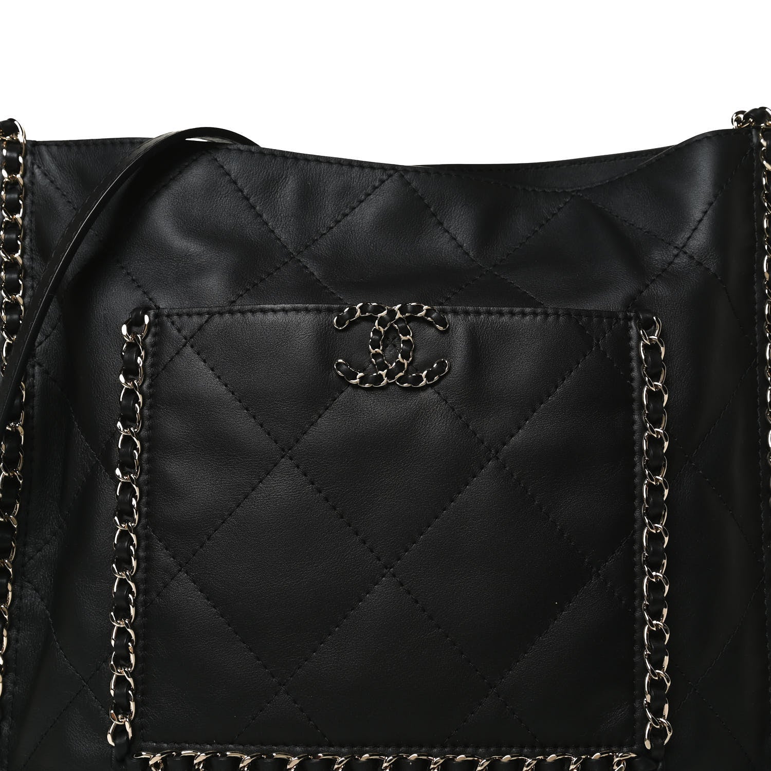 Chanel Calfskin Quilted Chain Flat Tote Black 8 of 12