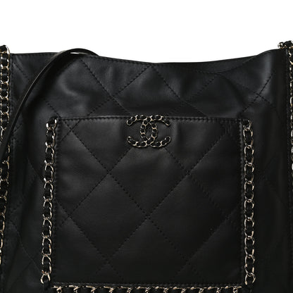 Chanel Calfskin Quilted Chain Flat Tote Black 8 of 12