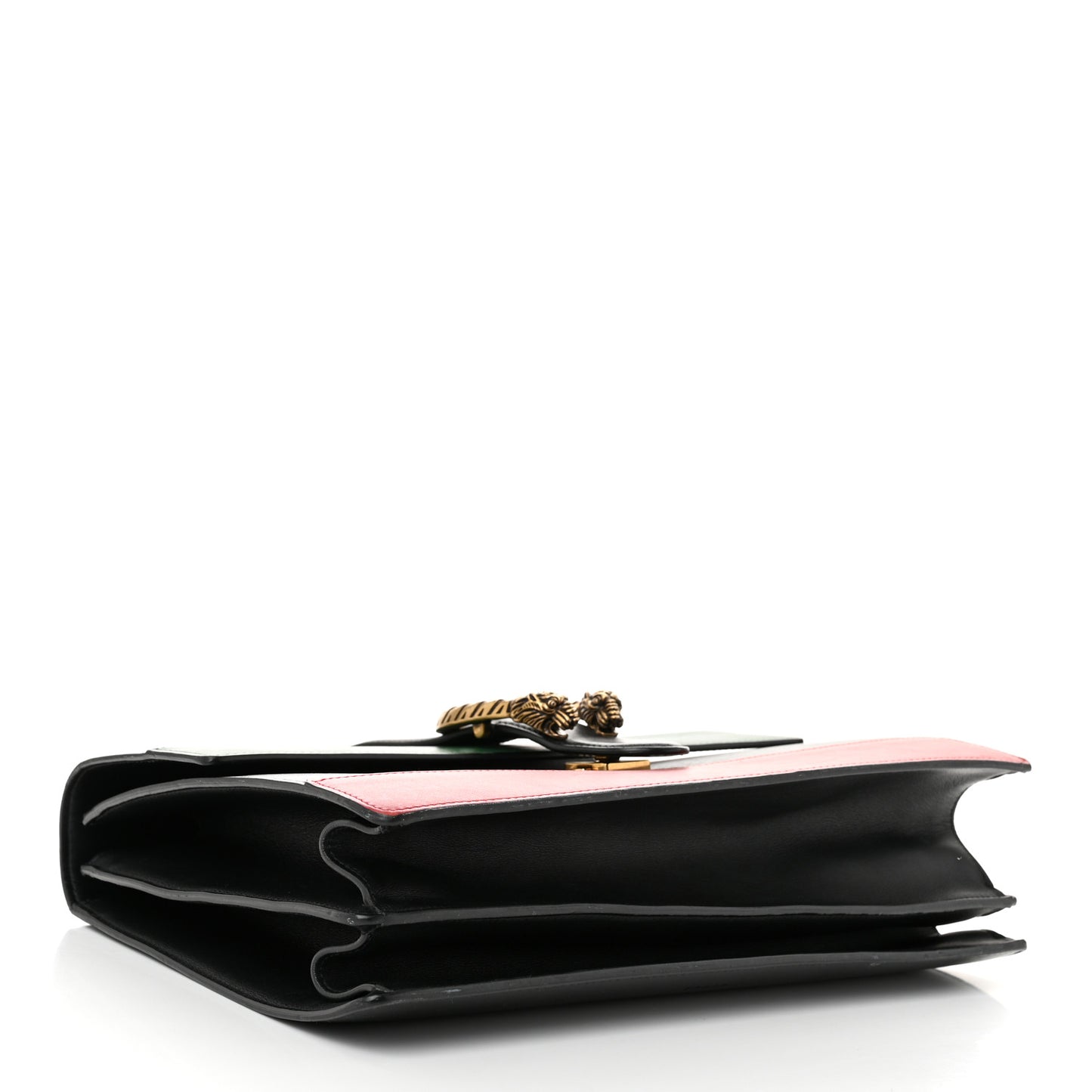 Calfskin Bamboo Web Large Dionysus Top Handle Bag Black Bright Evergreen Hibiscus Red