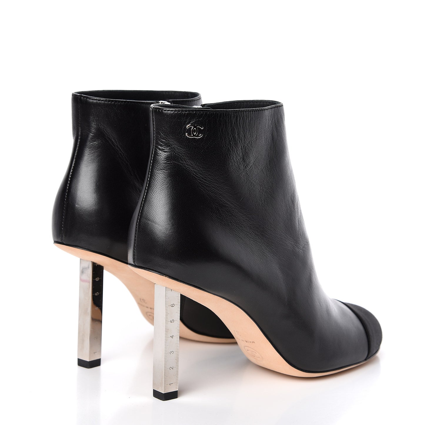 Lambskin Satin Cap Toe Ankle Boots 37 Black