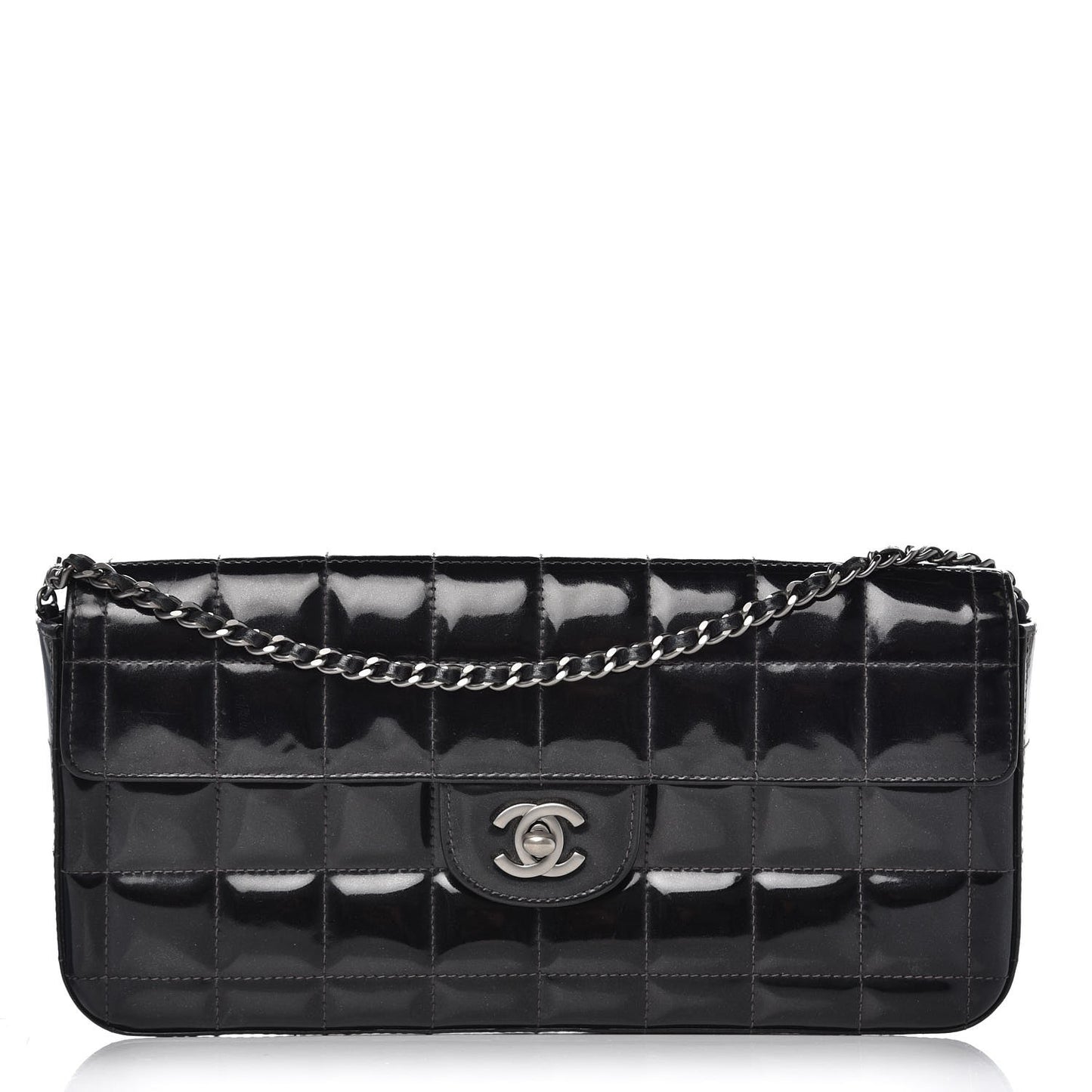 Patent Quilted East West Chocolate Bar Flap Black