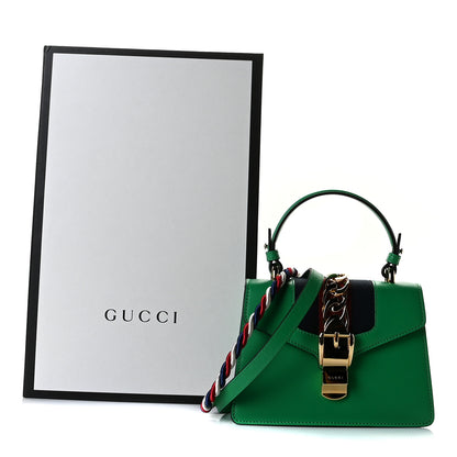 Gucci Vitello Fontanella Web Mini Sylvie Top Handle Bag Synthetic Green Garden 12 of 12