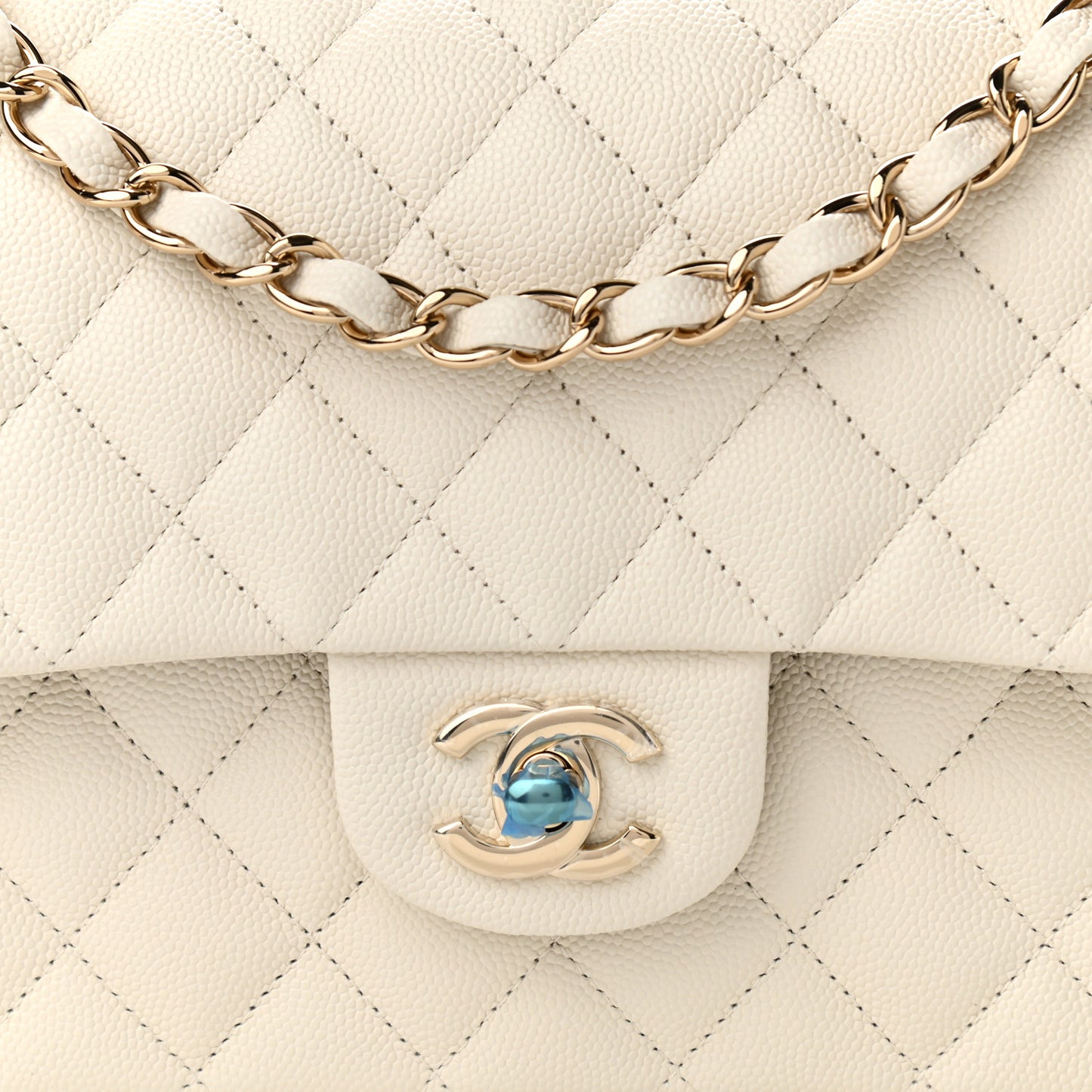 Caviar Quilted Medium Double Flap White