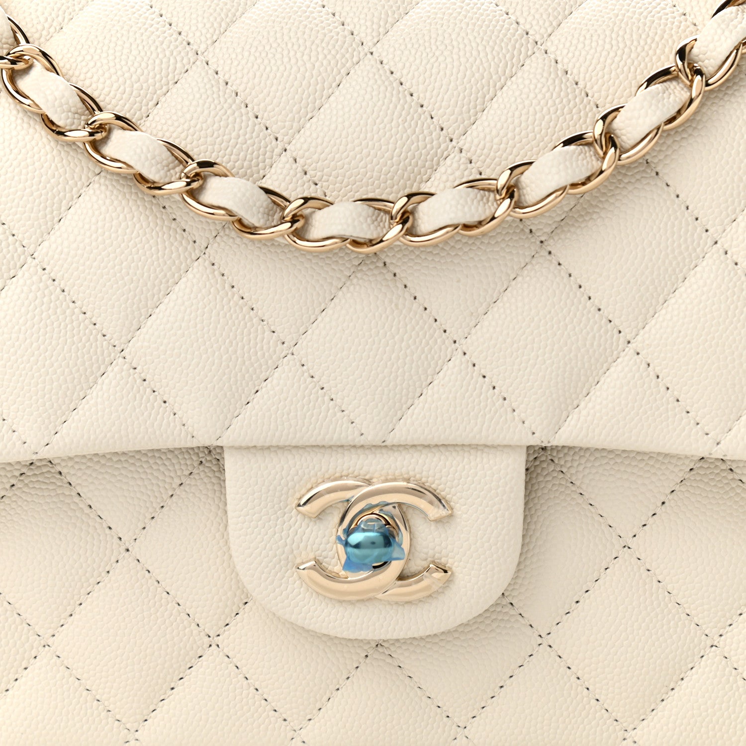 Chanel Caviar Quilted Medium Double Flap White 10 of 11